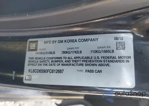 2015 Chevrolet Spark 1Lt Cvt из США, поврежденный, VIN KL8CD6S90FC812687